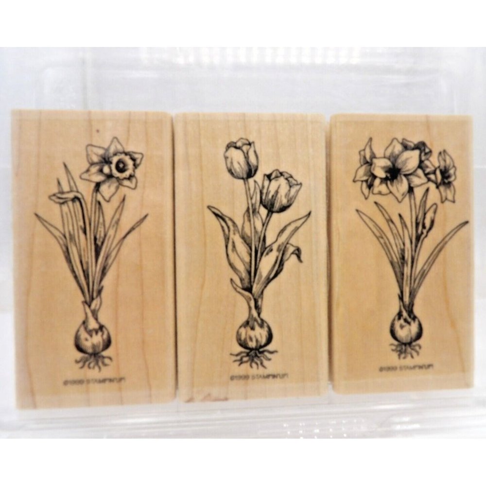 Stampin' Up! Floral Wood Stamps - Black and Tan “Bulbs in bloom”